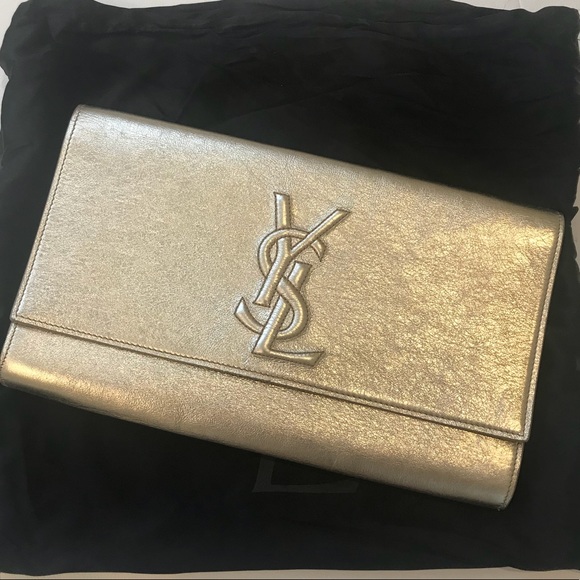 ysl gold metallic clutch
